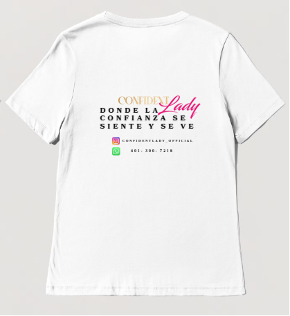 tshirt por  atras sublimado con informacion de confident lady hecho por celuxestudio